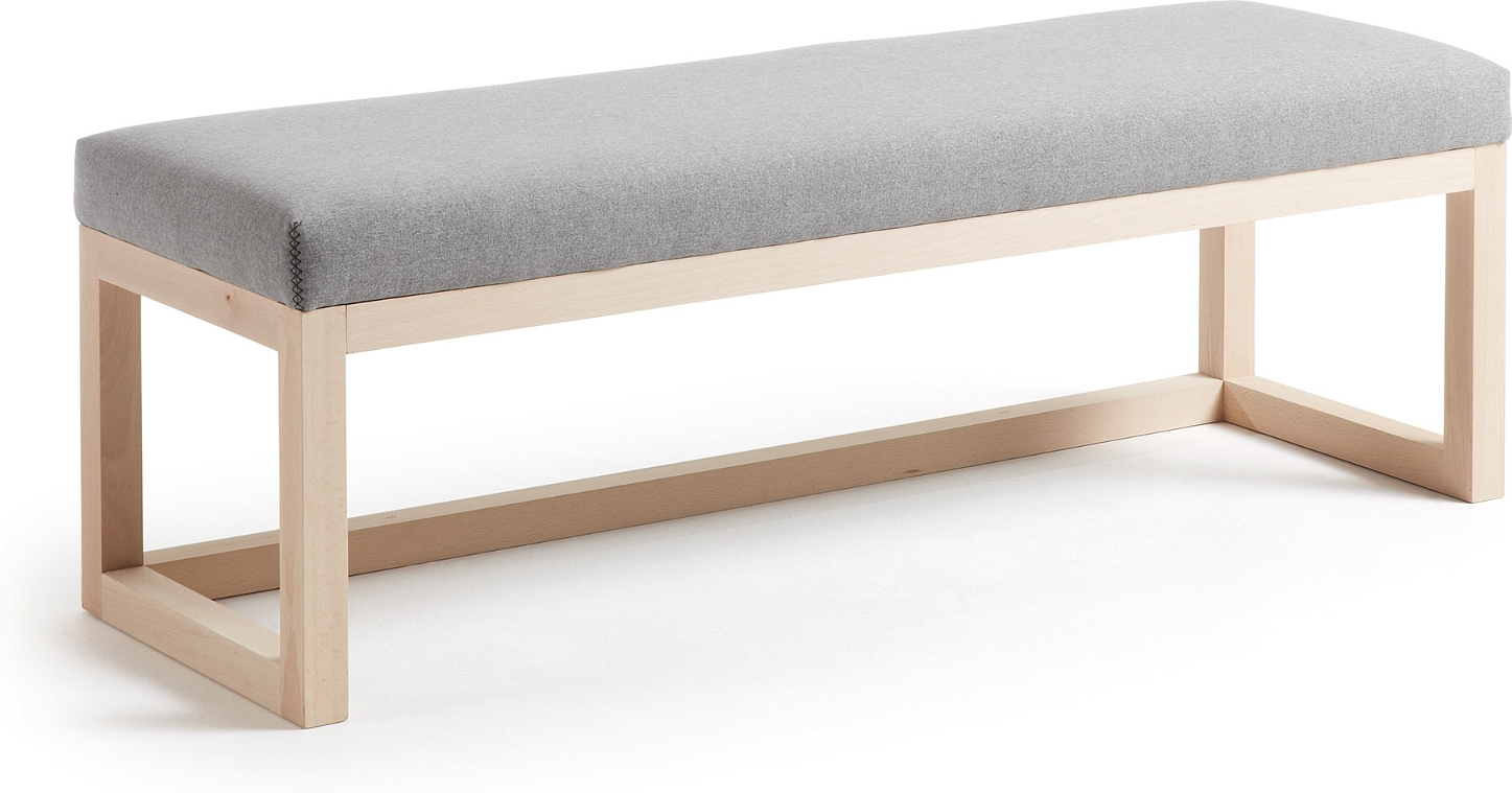 Entrébænk Kave Home Loya 128x42x41 Cm Grå Natur Polstret Stof Med Bøgetræsfødder