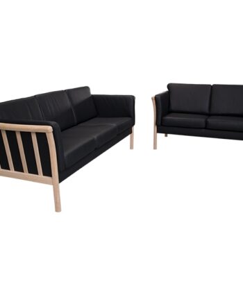 Denver Sofasæt     Sort Læder Ubehandlet Eg