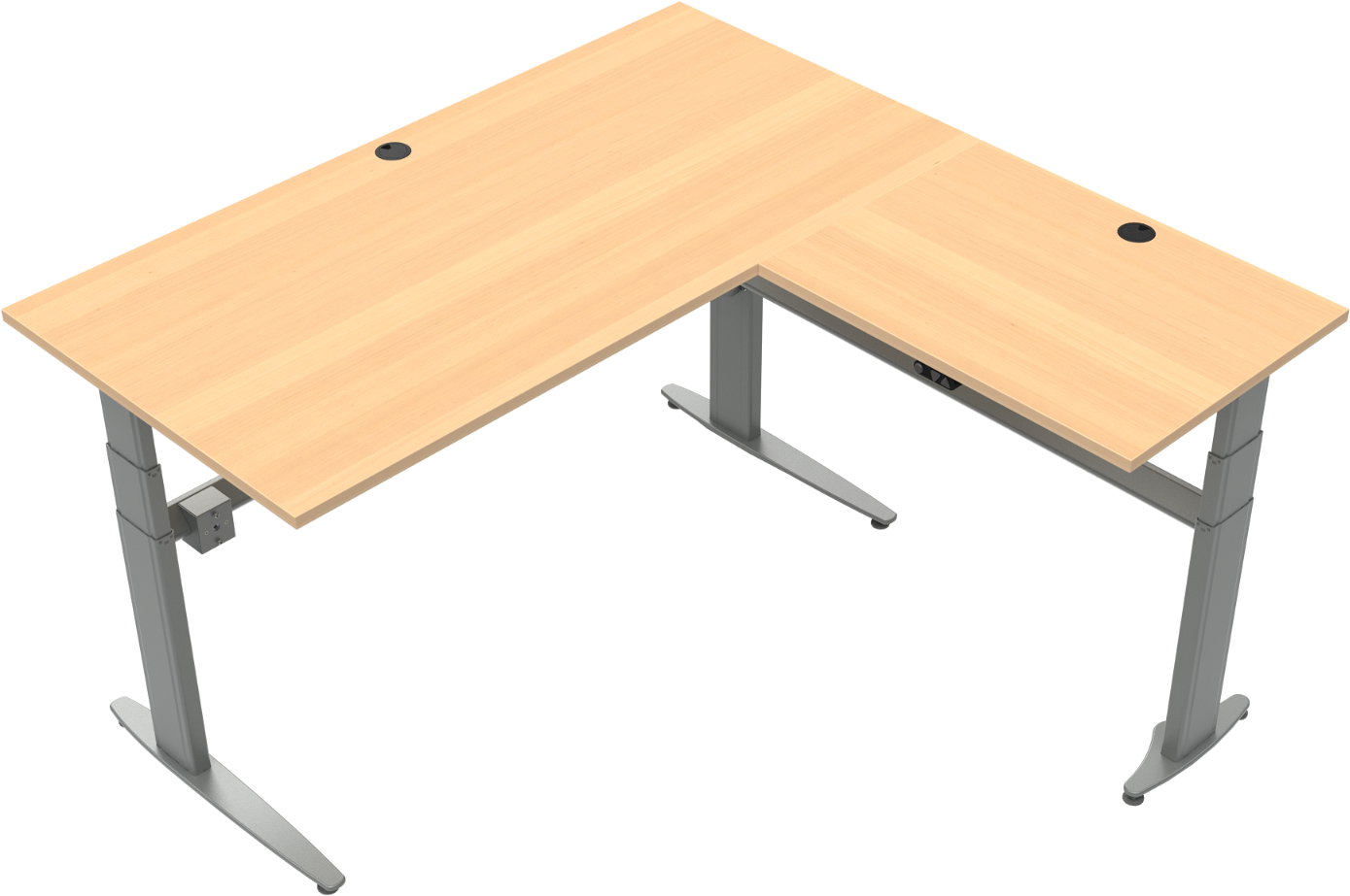 Firkantet Tre-bens Hæve- Sænkebord Zennord Movemate Bøgefinish Metalstel Natur Sølv H68-120 160x160 Cm