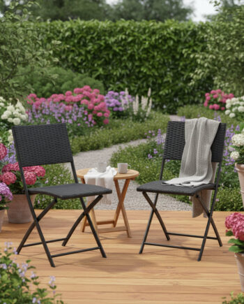Foldestol   Polyrattan Rom Sæt Med   Sorte
