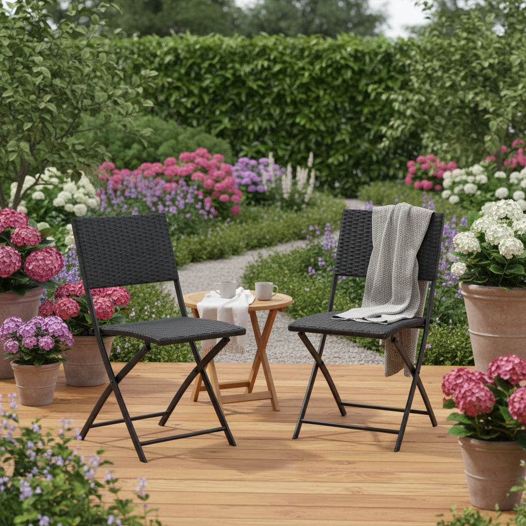 Foldestol   Polyrattan Rom Sæt Med   Sorte