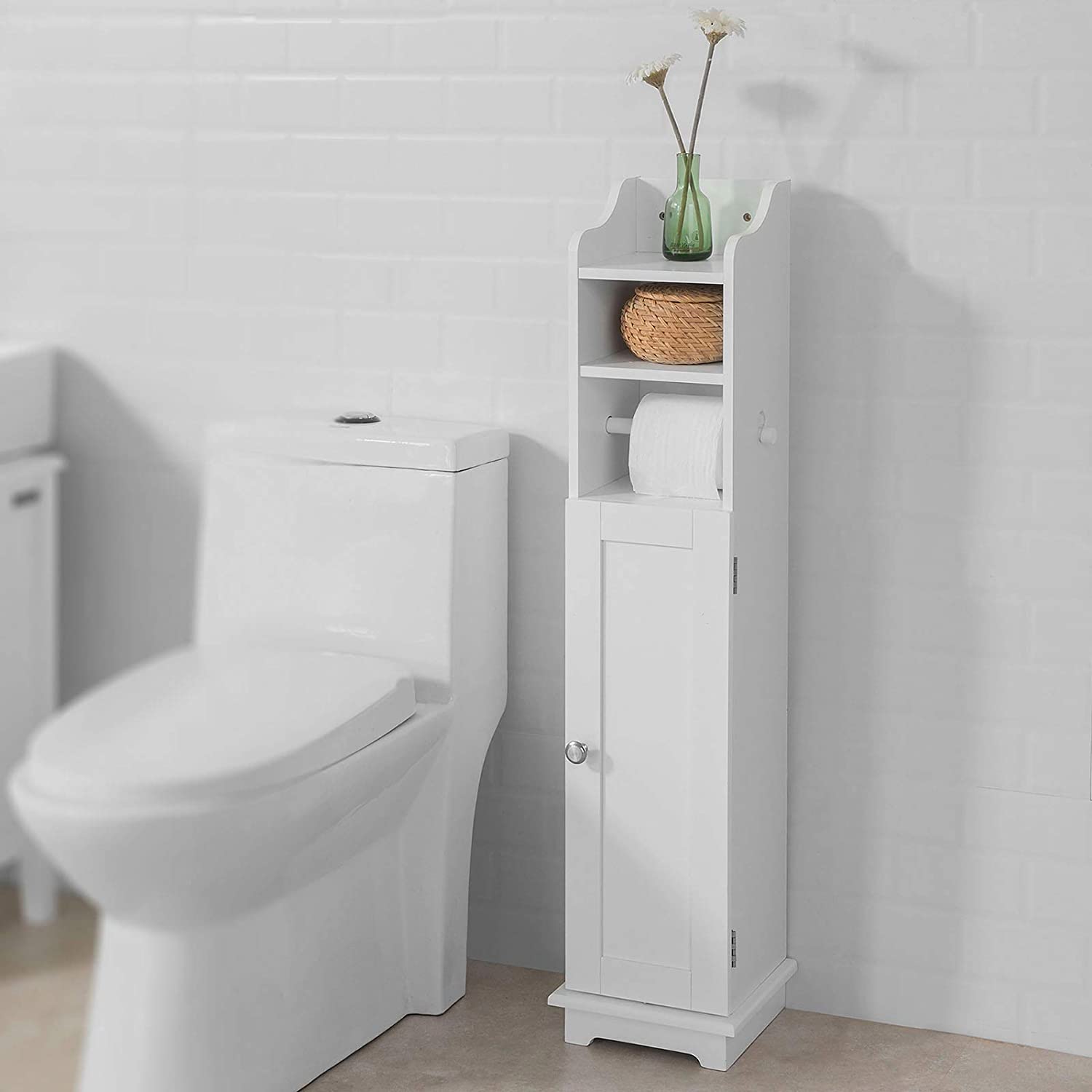 Fritstående Toiletrulleholder Med Skab  23   18   100 Cm  Hvid