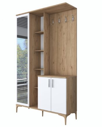 Funzi Living Ea109 Entrésæt     Knager  Spejl    Låger Og 11 Hylder Hvid Og Brun Melamin