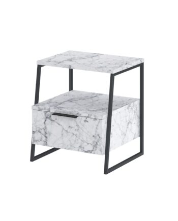 Funzi Living Pal Sengebord       Rum Og   Låge Carrara Marmor Melamin Og Sort Metal  45x40
