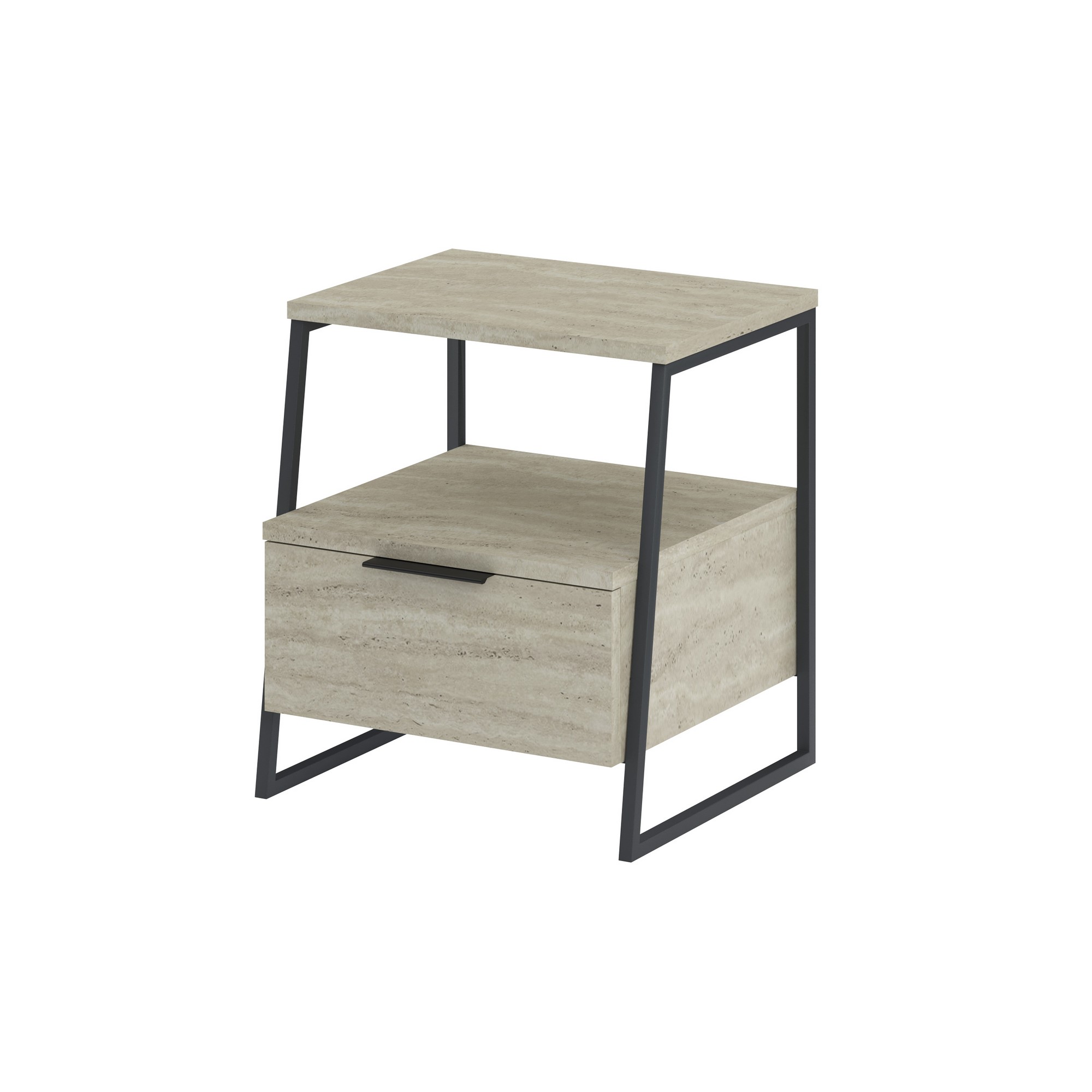 Funzi Living Pal Sengebord Rum Og Låge Travertin Melamin Og Sort Metal 45x40