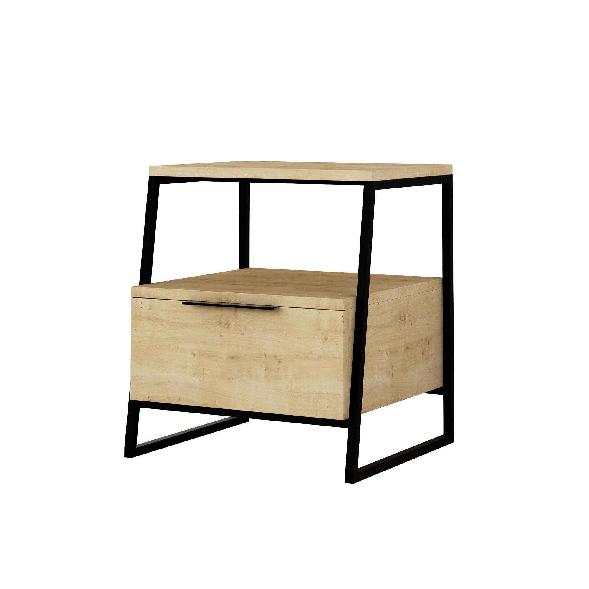 Funzi Living Pal Sengebord Rum Og Skuffe Eg Melamin Og Sort Metal 45x41