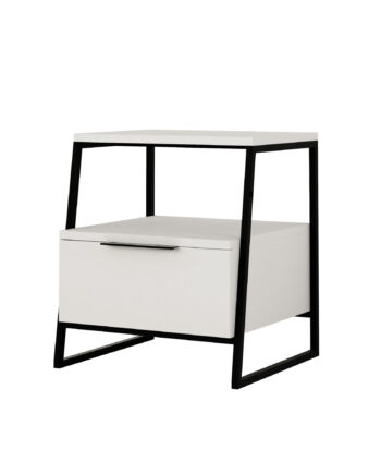 Funzi Living Pal Sengebord       Rum Og   Skuffe Hvid Melamin Og Sort Metal  45x41
