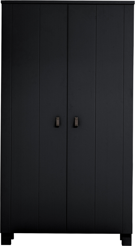 Garderobeskab Woood Ties   Fsc-certificeret Sort Fyrretræ Med Børstet Finish  Brune Læderhåndtag  H202ã B111ã D55 Cm