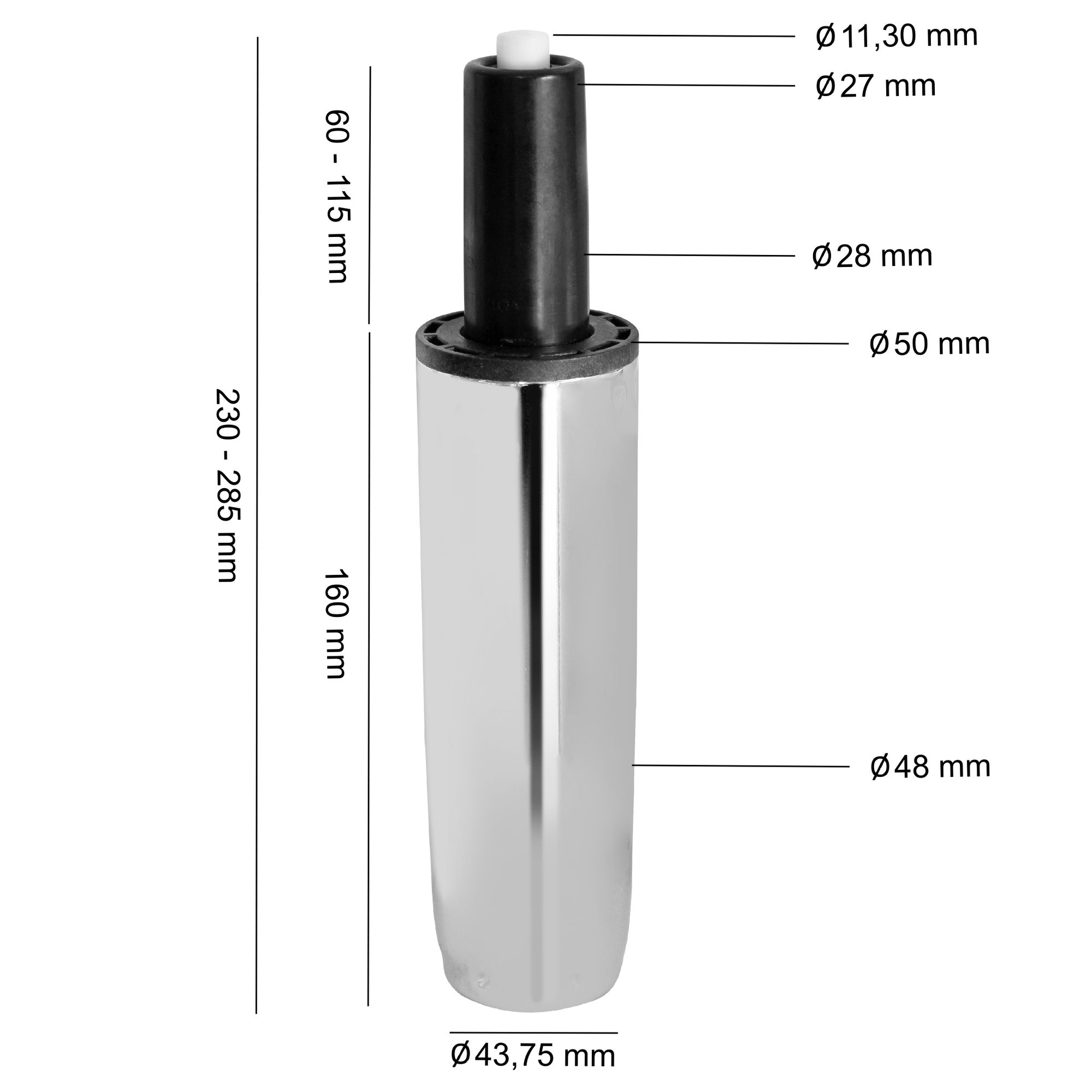 Gasfjeder Til Kontorstol  160 Mm   50 Mm  Chrom