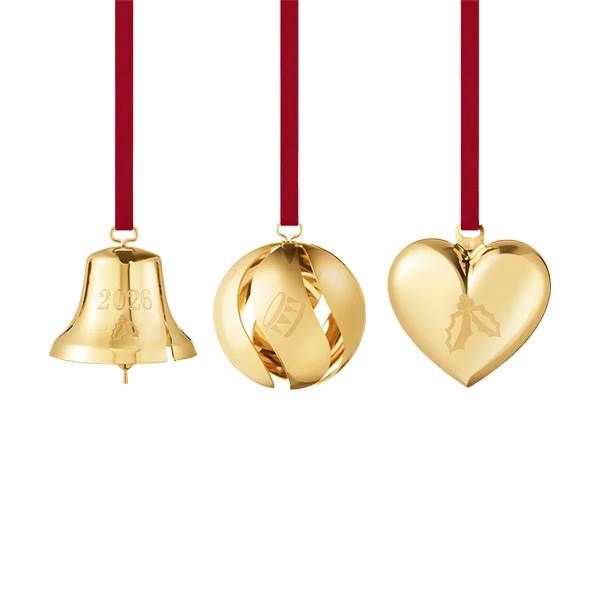 Georg Jensen 2026 Kugle  Klokke   Hjerte Forgyldt  : Erling Christensen Møbler