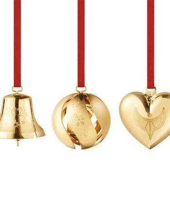 Georg Jensen 2024 Kugle  Klokke   Hjerte Forgyldt  : Erling Christensen Møbler