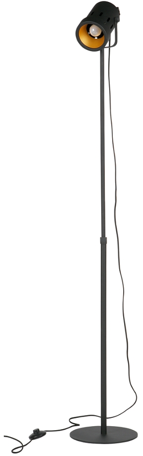 Gulvlampe Woood Exclusive Bente   Sort Metal Med Guldfarvet Skærm  Højde 92-162 Cm