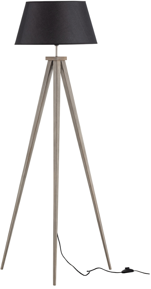 Gulvlampe Woood Exclusive Omar   Sort Bæredygtig Bambus Tripod-lampe Med Teknisk Bomuldsskærm  H153 ø60 Cm  E27