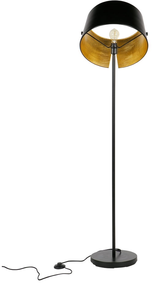 Gulvlampe Woood Exclusive Pien   Sort Metal Med Messing  Justerbar Skærm  H145ã ø40 Cm