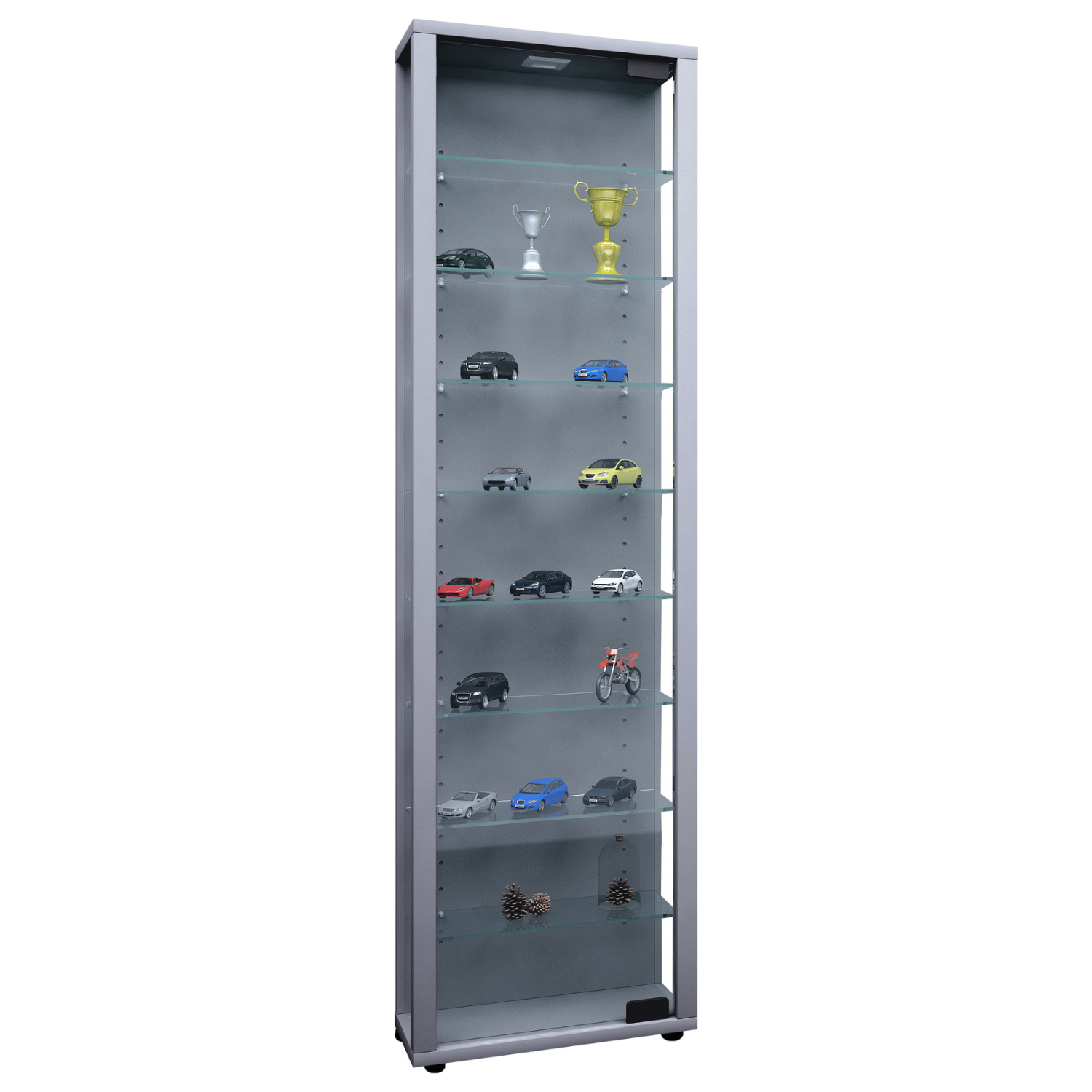 Gulvstående Vitrineskab   Inkl  Led-belysning  113   33   18 Cm  Sølv