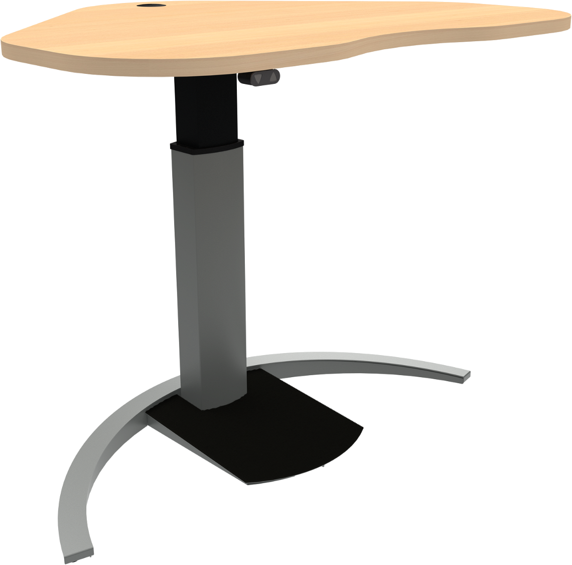 Hæve- Sænkebord Skrivebord Enkeltben Zennord Ergotable Hjerteformet Bordplade Bøg Med Sølv Stel Højdejusterbart 68-120 Cm