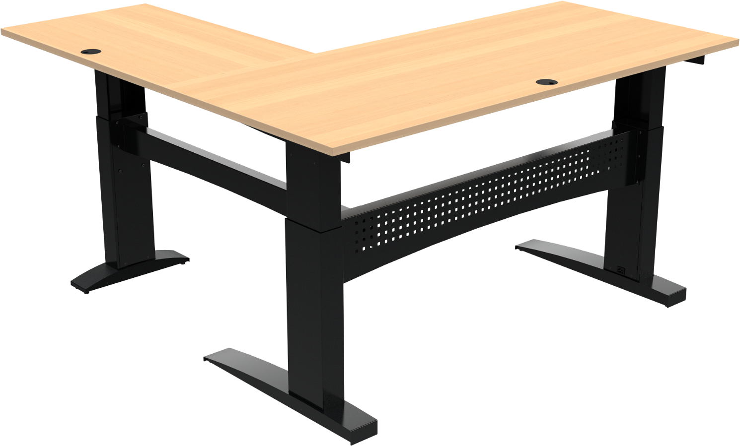 Hæve- Sænkebord Tre-bens Firkantet Zennord Flexdesk 501-11 180 180 Cm Med Kabelføring Natur Sort