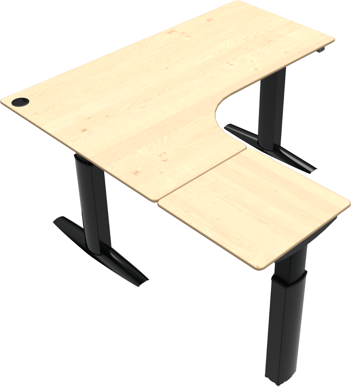 Hæve- Sænkebord Tre-bens -form Venstrevendt Zennord Elevateline Natur Sort 180x180x120 Cm Ahorn