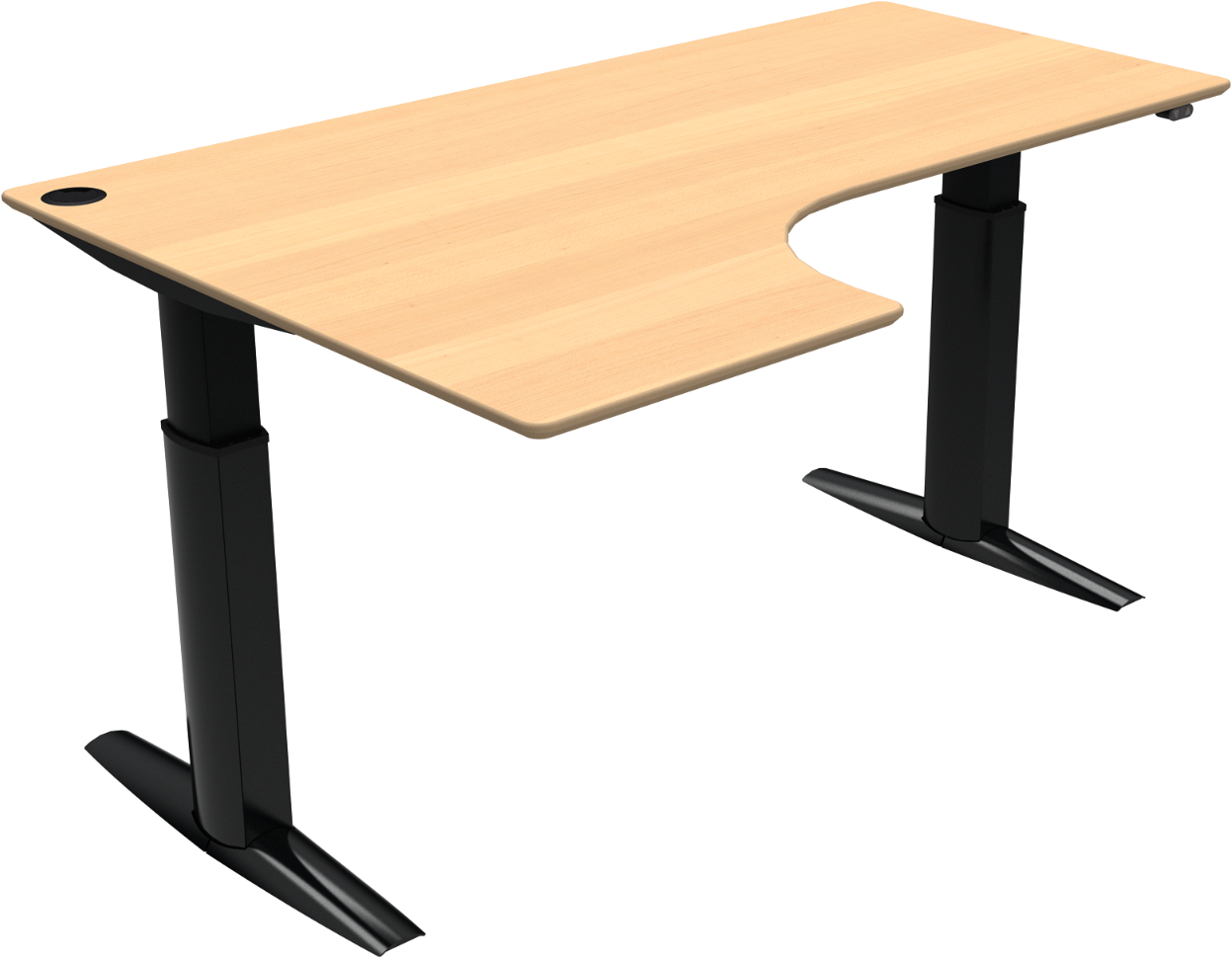 Hæve- Sænkebord Zennord Elevateline -form Venstrevendt Naturbøg Sort Stel 180x120 Cm Justerbart 68-120 Cm