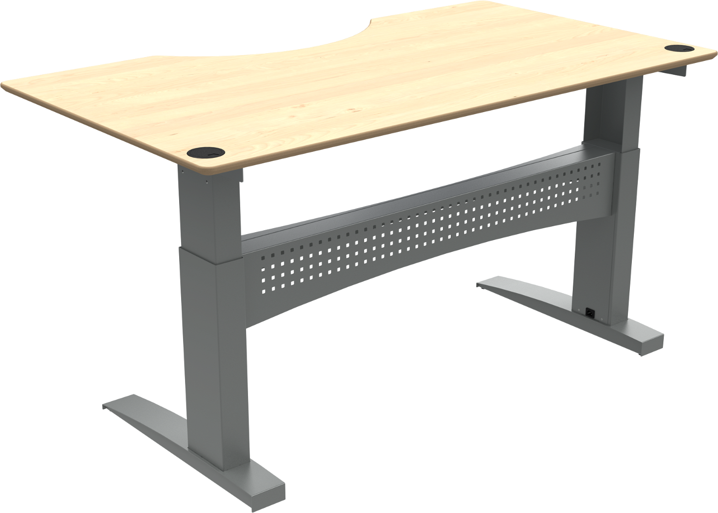 Hæve- Sænkebord Zennord Flexdesk To-bens 180x100 Cm Med Centerudskæring Ergonomisk Ahorn Natur Sølv