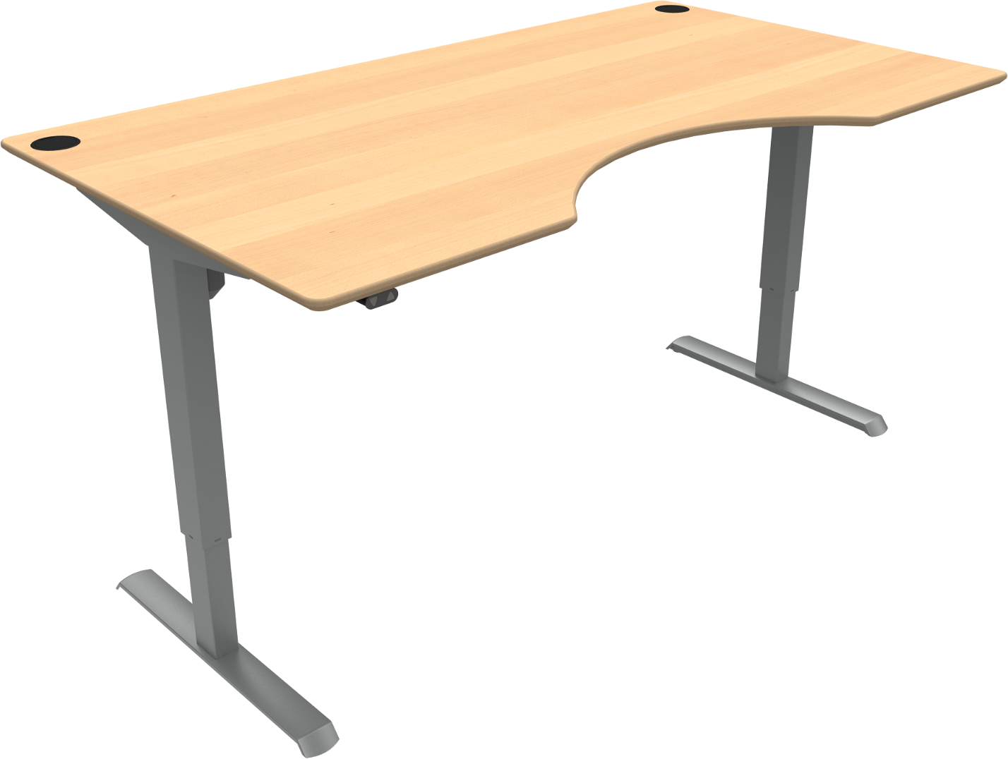 Hæve-sænkebord Skrivebord Zennord Adaptdesk To-bens Med Ergonomisk Centerudskæring 180x100 Cm Naturbøg Sølv