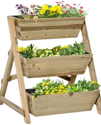 Hævet Havebed  Træblomsterstige Med   Hylder  Plantestativ  Plantehylde  Plantestativ  Blomsterstativ  Naturlig Finish  71   61   77 Cm