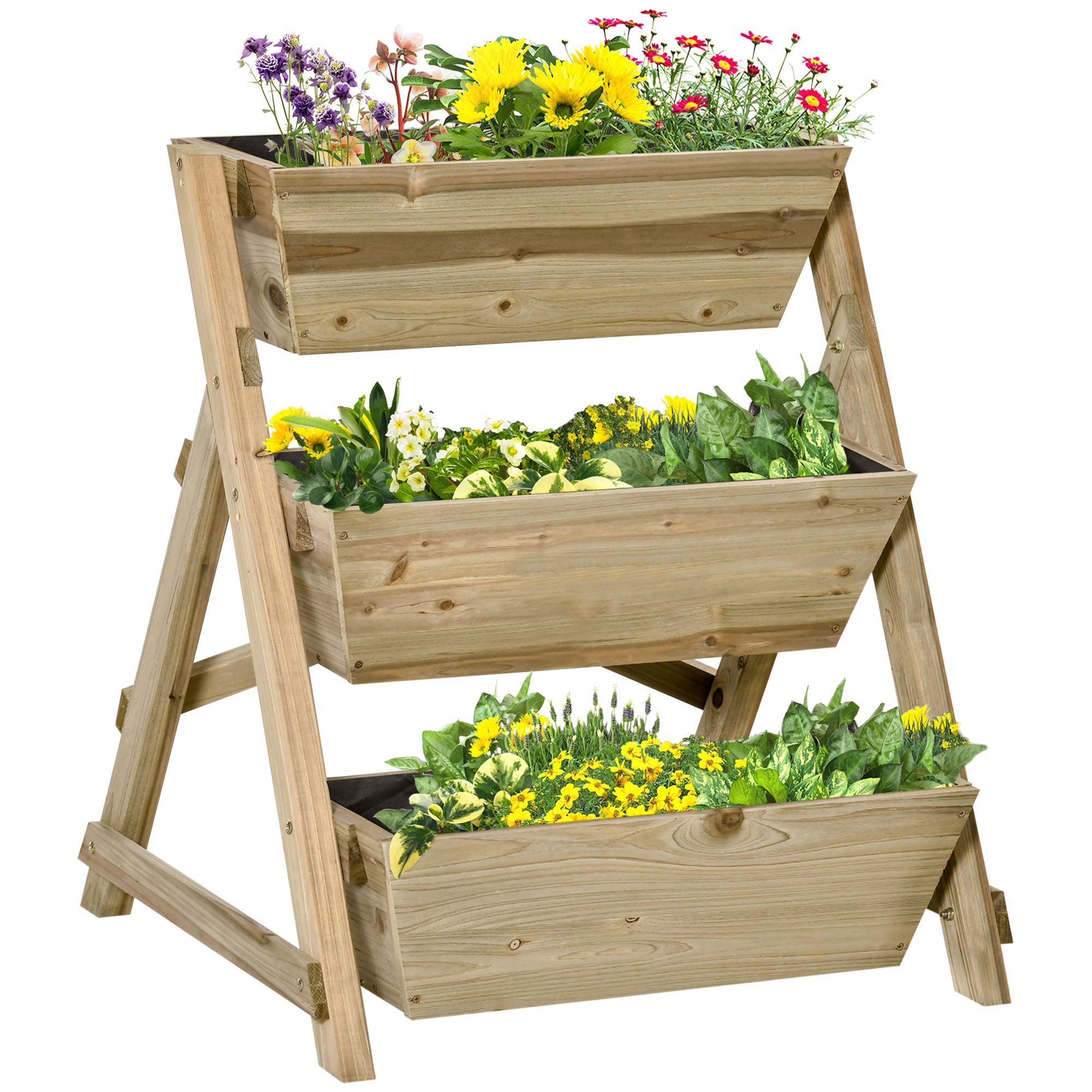 Hævet Havebed Træblomsterstige Med Hylder Plantestativ Plantehylde Plantestativ Blomsterstativ Naturlig Finish 71 61 77 Cm