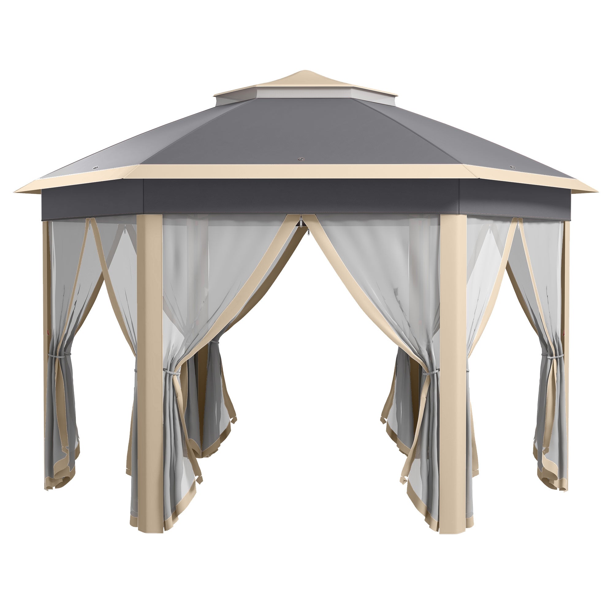 Havepavillon Foldbar Pavillon Pop-up Telt Partytelt Inklusive Bæretaske Sidepaneler Dobbelt Tag Sekskantet Khaki