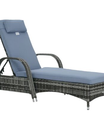 Havestol Med Hynde  Justerbar Ryglæn  Metalstel  Polyrattan  Grå  200   73   103 Cm