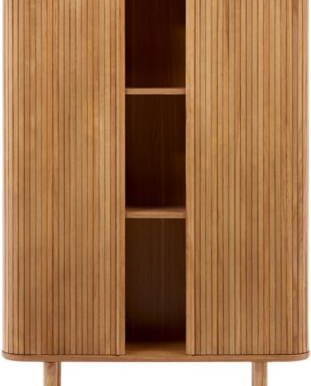 Highboard Højskænk Kave Home Mailen H160   B110   D40 Cm Natur Mdf Ask Med Skydedøre   Trælameller Rustik Kolonial Stil