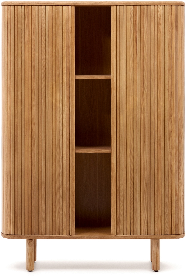 Highboard Højskænk Kave Home Mailen H160   B110   D40 Cm Natur Mdf Ask Med Skydedøre   Trælameller Rustik Kolonial Stil