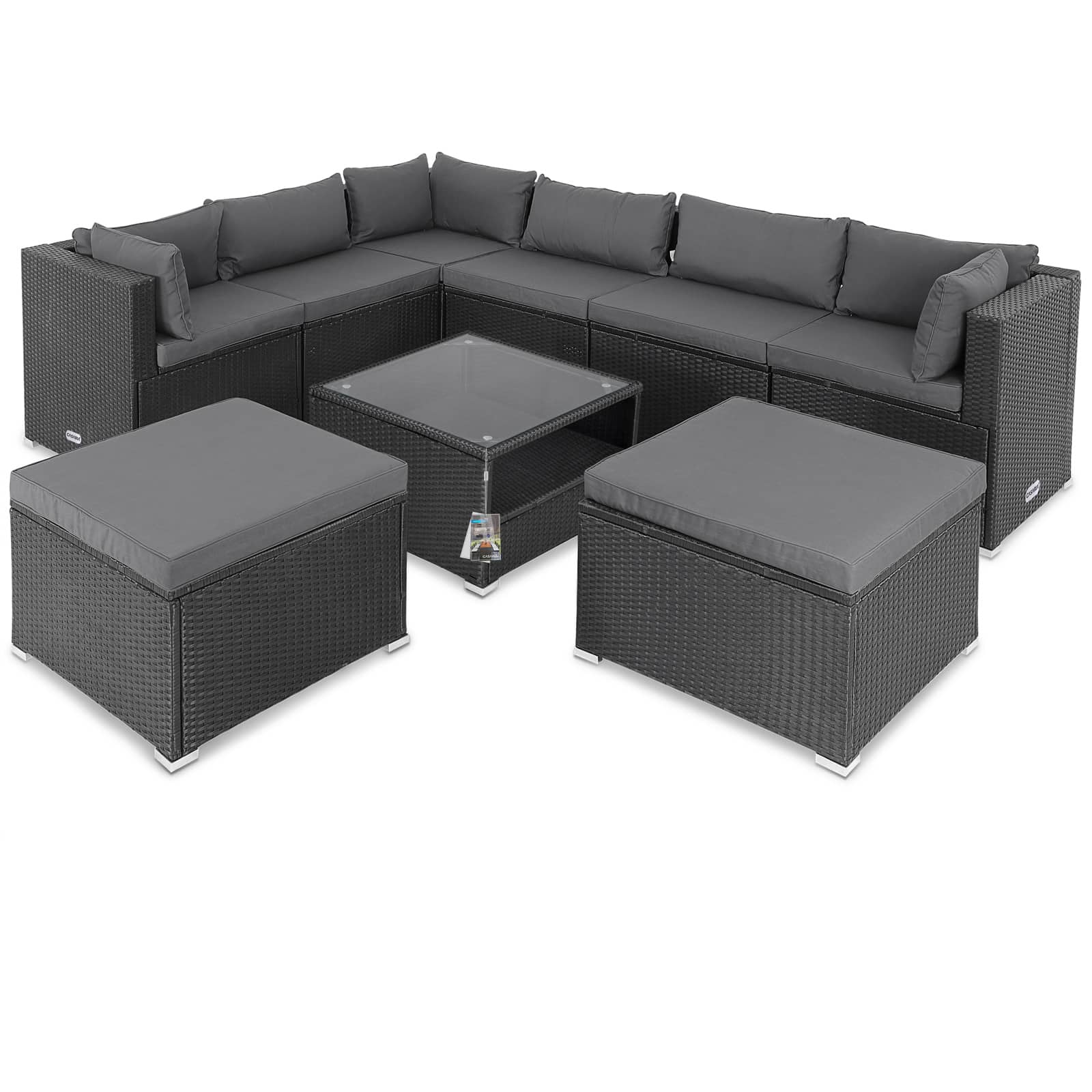 Hjørnelounge   Polyrattan    Sort Antracit Inkl  Hynder
