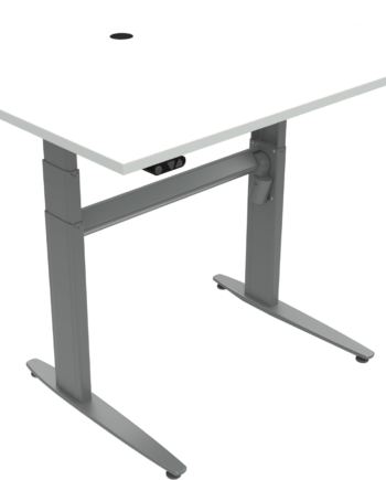 Højdejusterbart To-bens Hæve- Sænkebord Zennord Movemate 120ã 120 Cm Hvid Sølv Mfc Skrivebord Med Kabelgennemføring