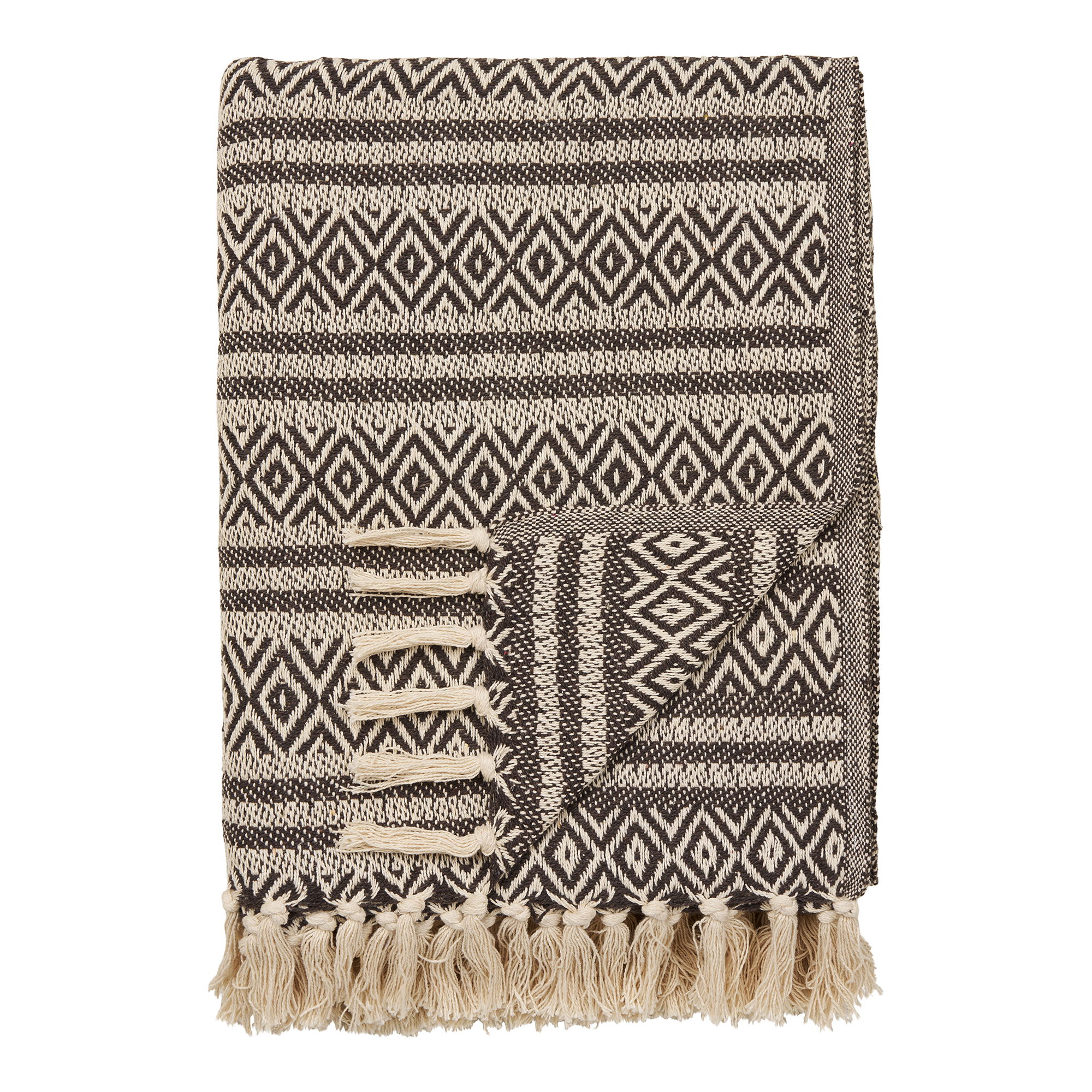 House Nordicâ Adana Plaid Frynser Rektangulær Brun Genanvendt Bomuld Polyester 180x130