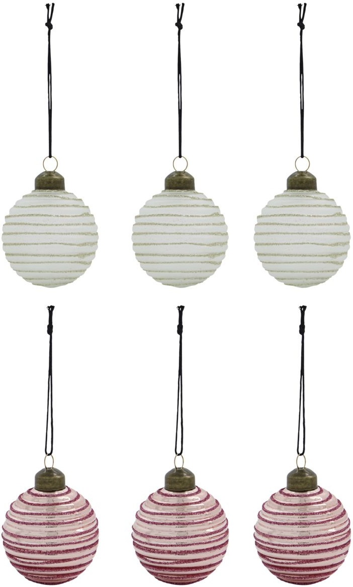 Julekuglesæt House Doctor Lolli ø6 Cm Hvid Lyserød Glas Metal