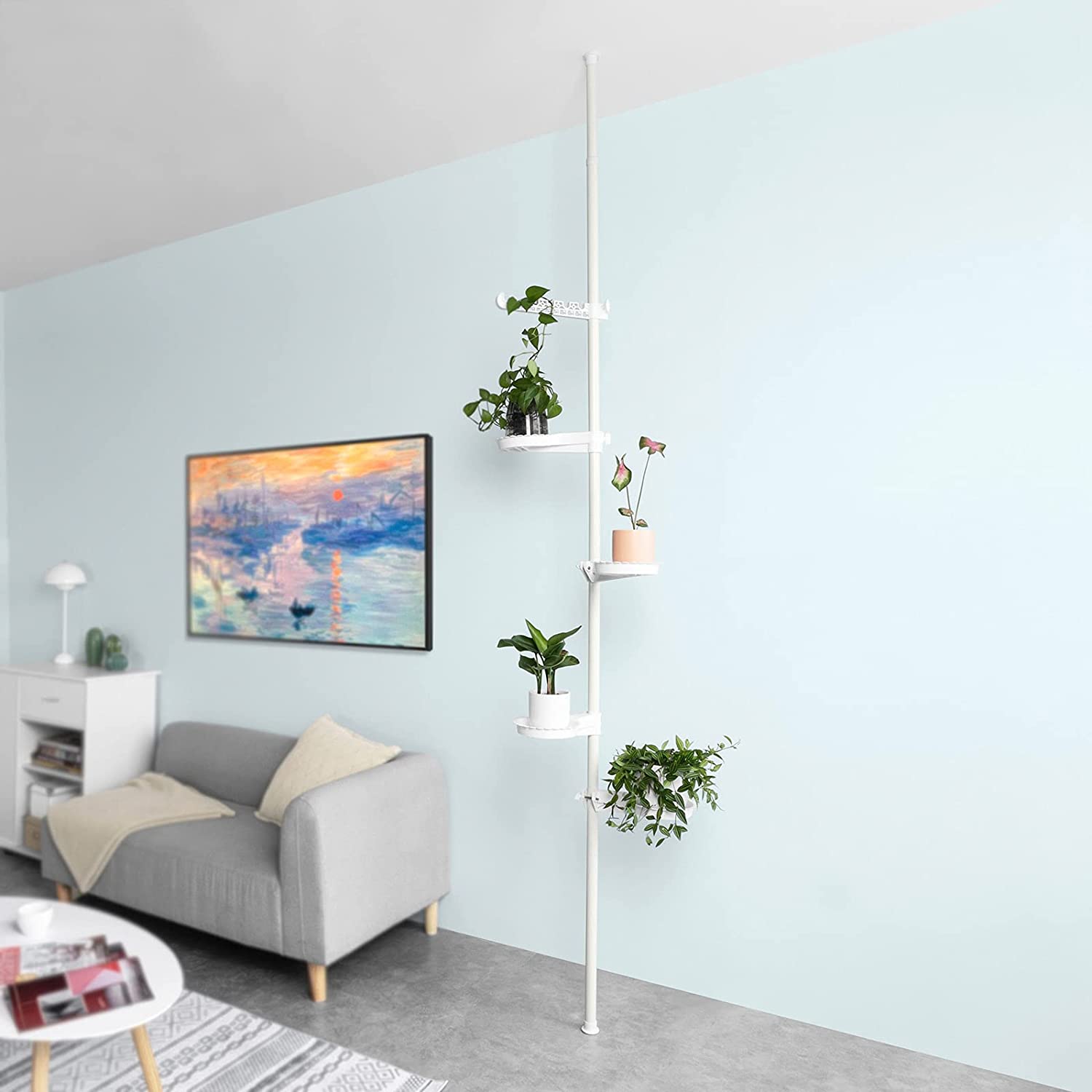 Justerbar Teleskopstang Med Plads Til Planter  Hvid  Højde: 259-314cm