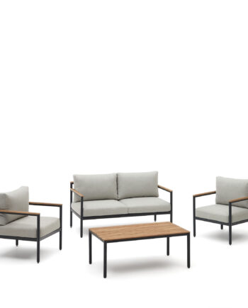 Kave Home Aiguafreda Loungesæt       Pers  Sofa    Stole    Sofabord Grå Aluminium Og Akacietræ