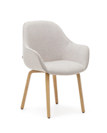 Kave Home Aleli Spisebordsstol     Armlæn Beige Chenille Og Natur Asketræ