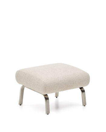 Kave Home Amsen Fodskammel  Rektangulær Beige Chenille Og Børstet Rustfrit Stål  68x55