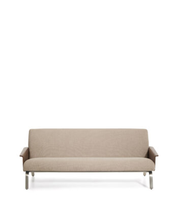 Kave Home Amsen   Pers  Sofa Lysebrun Chenille  Valnøddekrydsfiner  Børstet Rustfrit Stål  190cm