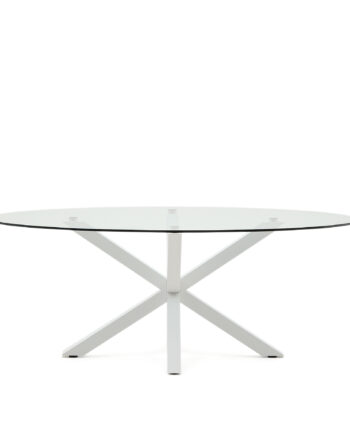Kave Home Argo Spisebord  Oval Klar Glas Og Hvid Stål  200x100