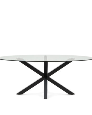 Kave Home Argo Spisebord  Oval Klar Glas Og Sort Stål  200x100