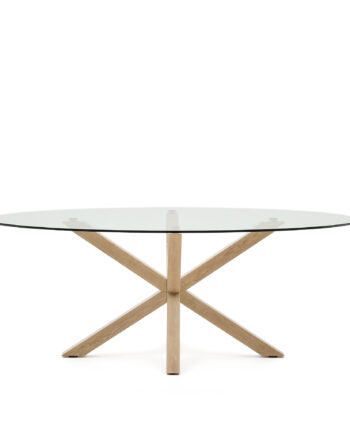 Kave Home Argo Spisebord  Oval Klar Glas Og Stål Med Træfinish  200x100