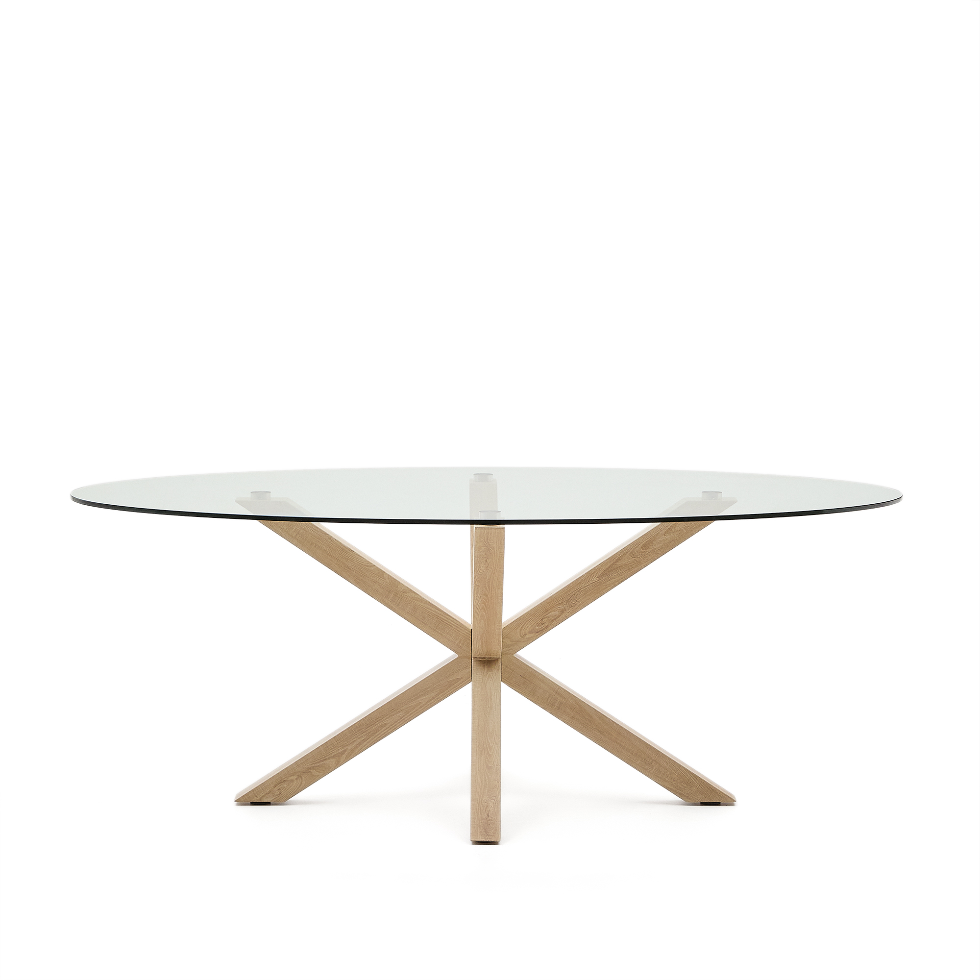Kave Home Argo Spisebord Oval Klar Glas Og Stål Med Træfinish 200x100