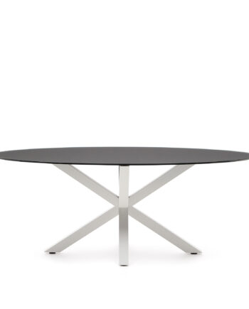 Kave Home Argo Spisebord  Oval Matteret Sort Glas Og Hvid Stål  200x100