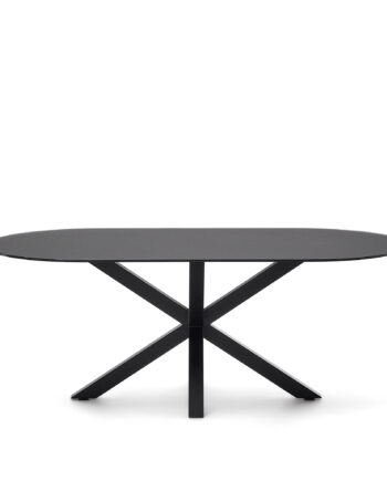 Kave Home Argo Spisebord  Oval Matteret Sort Glas Og Sort Stål  200x100