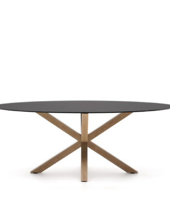 Kave Home Argo Spisebord  Oval Matteret Sort Glas Og Stål Med Træfinish  200x100