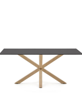 Kave Home Argo Spisebord  Rektangulær Matteret Sort Glas Og Stål Med Sonoma Træfinish  180x100