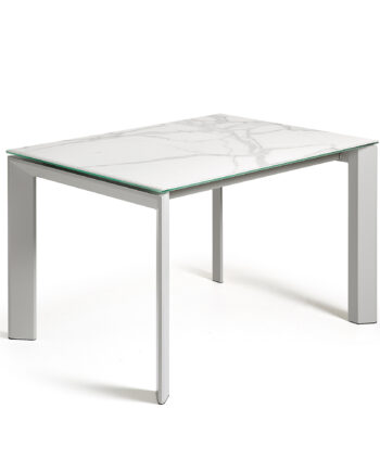 Kave Home Axis Spisebord     Butterflybordplade Hvid Kalos Porcelæn Og Hvid Stål  120 180