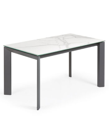 Kave Home Axis Spisebord     Butterflybordplade Kalos Blanco Porcelæn Mørkegrå Stål  140 200